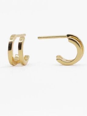 Gold Double Band Mini Hoop Stud Earrings
